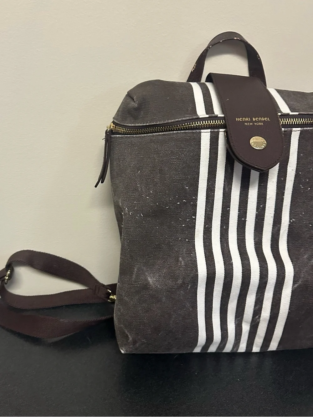 Henri Bendel Convertible Canvas Backpack Stripe Purse Bag